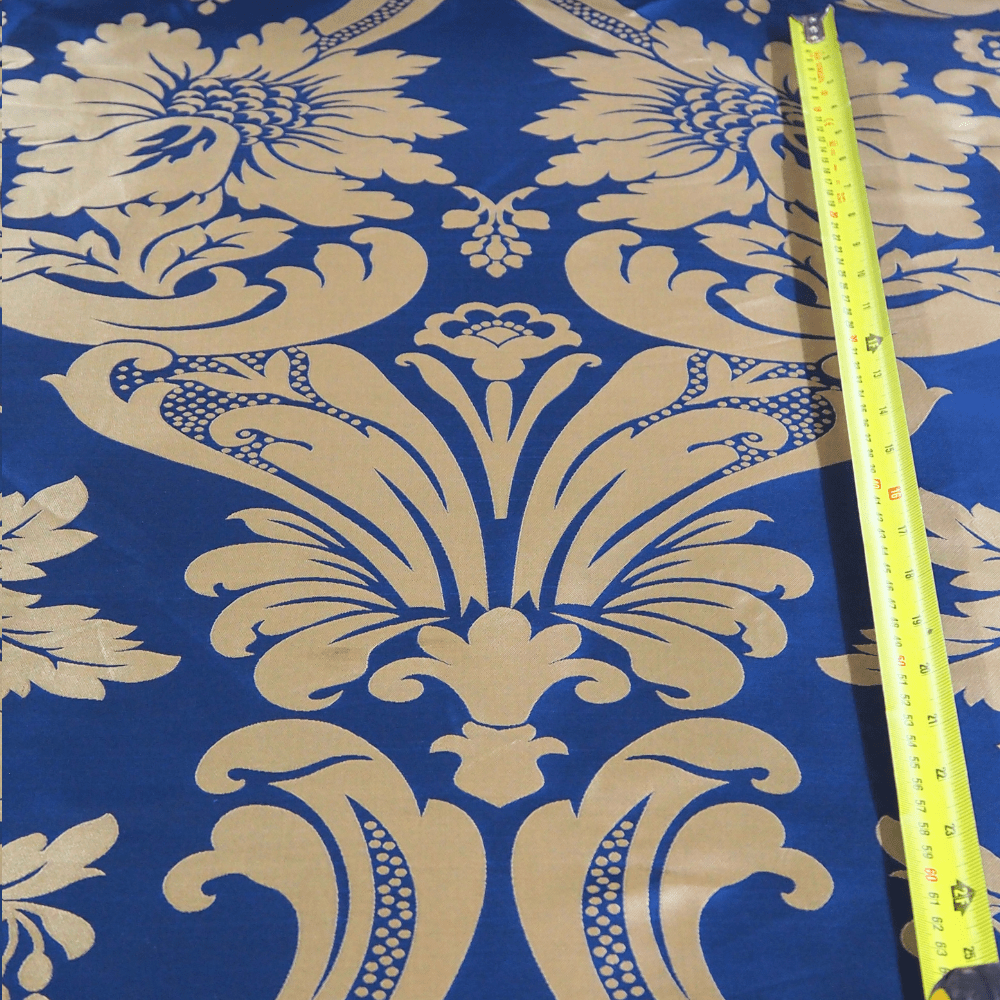 Royal Blue and Gold Damask Curtain Fabric. - Clearance Fabric Shop