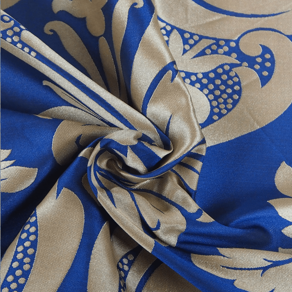 Royal Blue and Gold Damask Curtain Fabric. - Clearance Fabric Shop