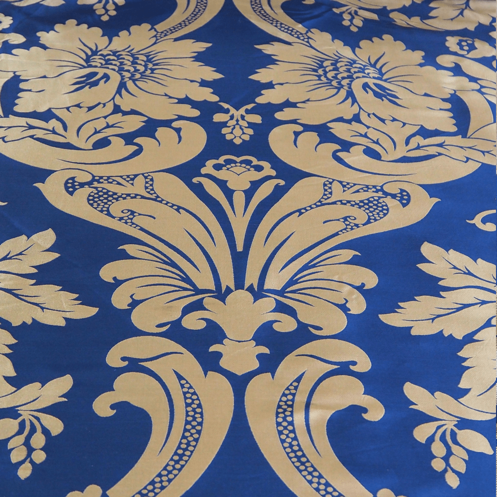 Royal Blue and Gold Damask Curtain Fabric. - Clearance Fabric Shop