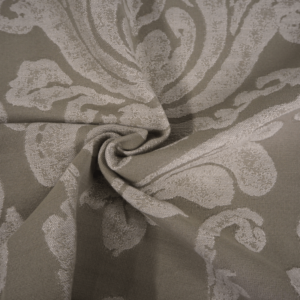 Stone and cream heavy woven Damask Curtain and Upholstery Fabric. - Clearance Fabric Shop